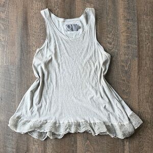 Dorrit Sharon Cotton Tank Tunic Silk Ruffle Hem Made in Israel Boho Lagenlook M